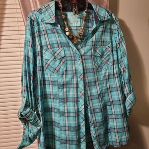 Turquoise button up shirt